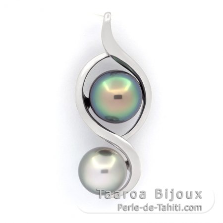 Pendentif en Argent et 2 Perles de Tahiti Semi-Baroques C 9.2 et 10 mm