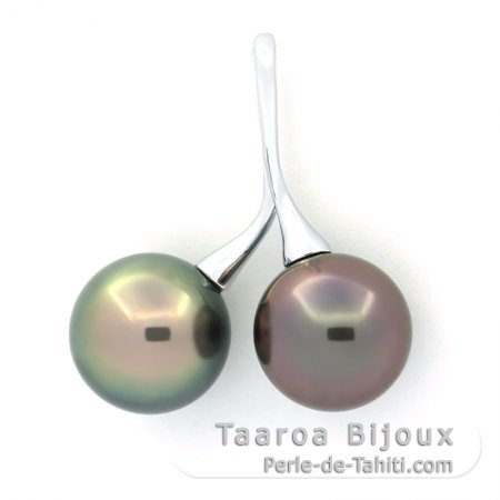 Pendentif en Argent et 2 Perles de Tahiti Rondes C 11.4 et 11.8 mm
