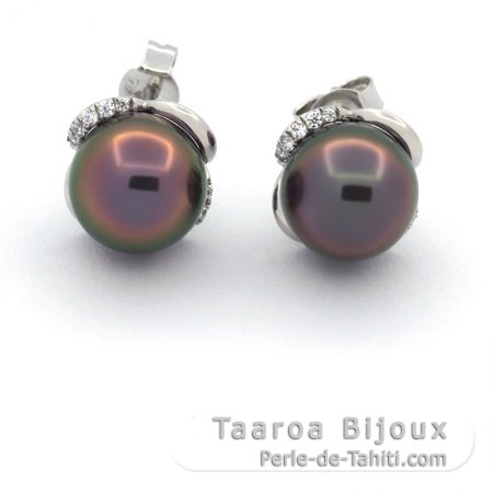 Boucles d\'Oreilles en Argent et 2 Perles de Tahiti Semi-Baroques B+ 9 mm