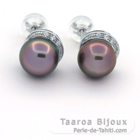 Boucles d\'Oreilles en Argent et 2 Perles de Tahiti Semi-Baroques B 9.7 mm