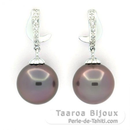 Boucles d\'Oreilles en Argent et 2 Perles de Tahiti Rondes C 11.5 mm