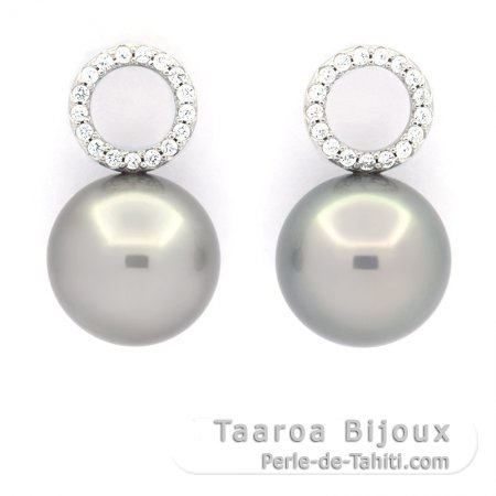 Boucles d\'Oreilles en Argent et 2 Perles de Tahiti Rondes C 12.7 mm