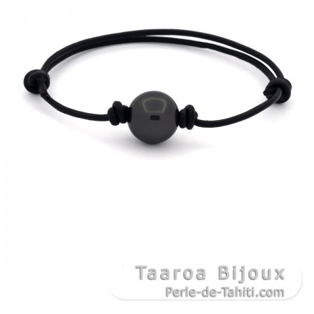 Bracelet en Cuir et 1 Perle de Tahiti Ronde C 12.5 mm