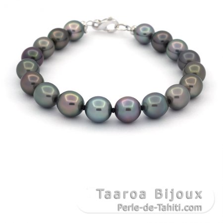 Bracelet de 18 Perles de Tahiti Semi-Baroques B 8 à 9 mm et Argent
