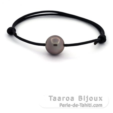 Bracelet en Cuir et 1 Perle de Tahiti Semi-Ronde C 11.9 mm