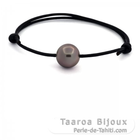 Bracelet en Cuir et 1 Perle de Tahiti Semi-Ronde C 11.9 mm