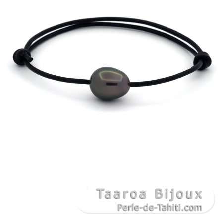 Bracelet en Cuir et 1 Perle de Tahiti Semi-Baroque B 11.3 mm