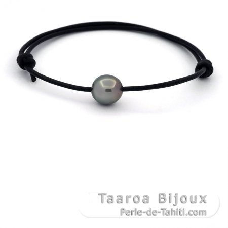 Bracelet en Cuir et 1 Perle de Tahiti Semi-Baroque A 10.3 mm