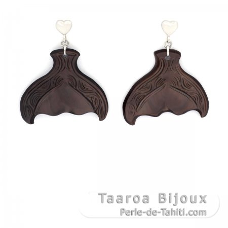 Boucles d\'oreilles en Nacre de Tahiti et Argent .925 Rhodi