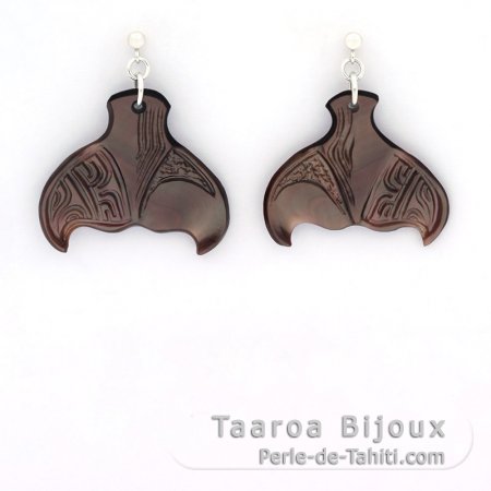 Boucles d\'oreilles en Nacre de Tahiti et Argent .925 Rhodié