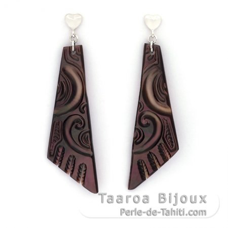Boucles d\'oreilles en Nacre de Tahiti et Argent .925 Rhodi