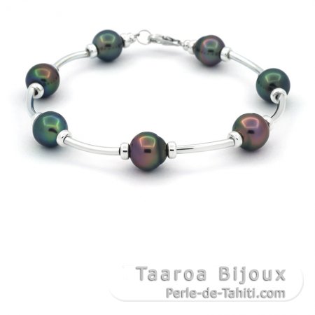 Bracelet en Argent et 7 Perles de Tahiti Semi-Baroques C de 8.5 à 9.3 mm