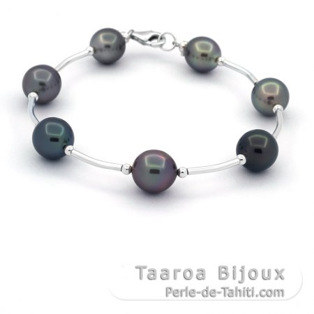 Bracelet en Argent et 7 Perles de Tahiti Semi-Baroques C de 8.9 à 9.4 mm