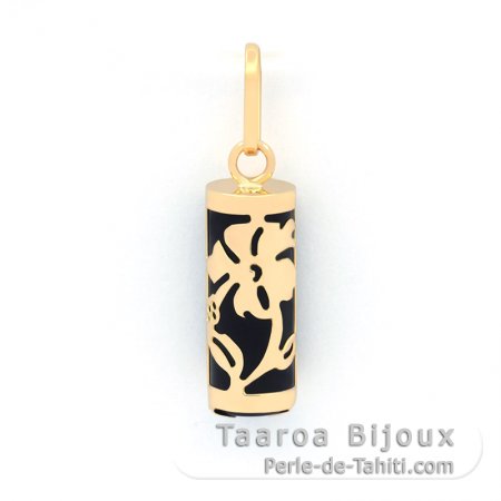 Pendentif en Or 18K et Agate Noire - 12 mm - Hibiscus