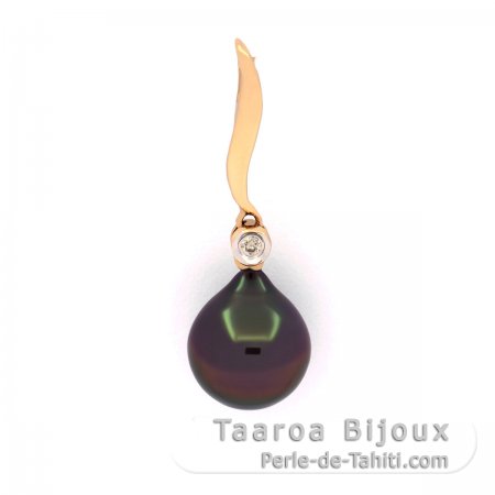 Pendentif en Or 14K + 1 Diamant et 1 Perle de Tahiti Semi-Baroque A 9.1 mm