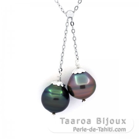 Collier en Argent et 2 Perles de Tahiti Cercles B/C de 10.6  10.8 mm