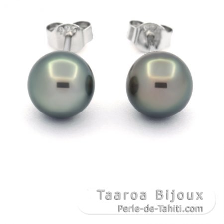 Boucles d\'Oreilles en Argent et 2 Perles de Tahiti Rondes C 8.3 mm