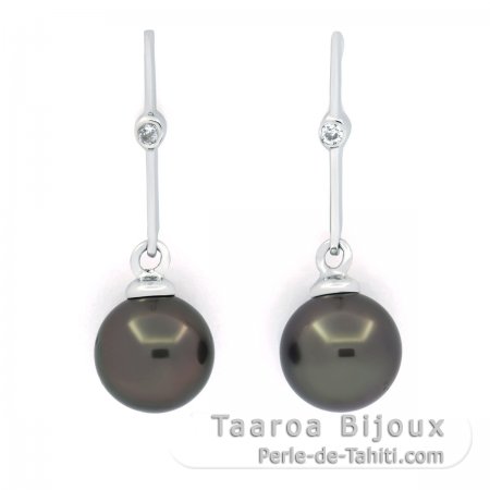 Boucles d\'Oreilles en Argent et 2 Perles de Tahiti Rondes C 8.1 mm