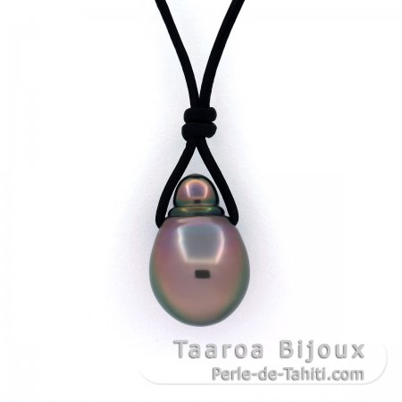 Collier en Cuir et 1 Perle de Tahiti Semi-Baroque B 11.1 mm