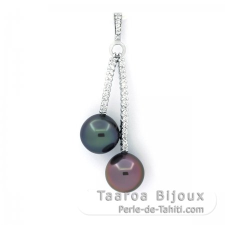 Pendentif en Argent et 2 Perles de Tahiti Semi-Baroques B+ 10 mm