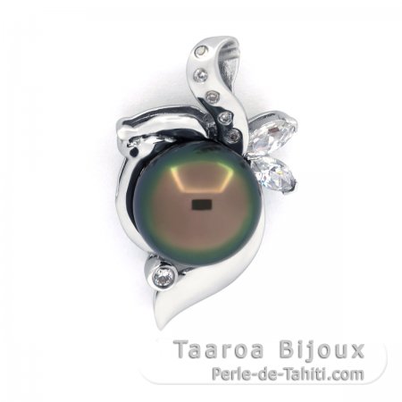 Pendentif en Argent et 1 Perle de Tahiti Semi-Baroque C 10.4 mm