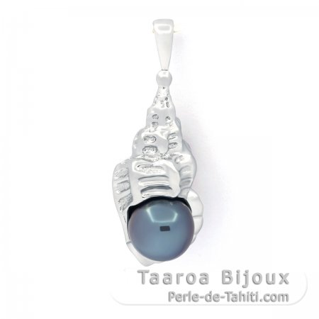 Pendentif en Argent et 1 Perle de Tahiti Ronde C 8.2 mm