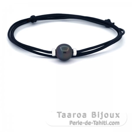Collier en Cuir et 1 Perle de Tahiti Semi-Ronde C 11.5 mm