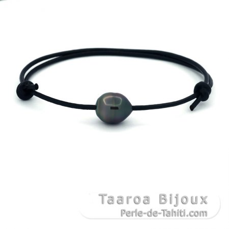 Bracelet en Cuir et 1 Perle de Tahiti Cercle B 9.6 mm
