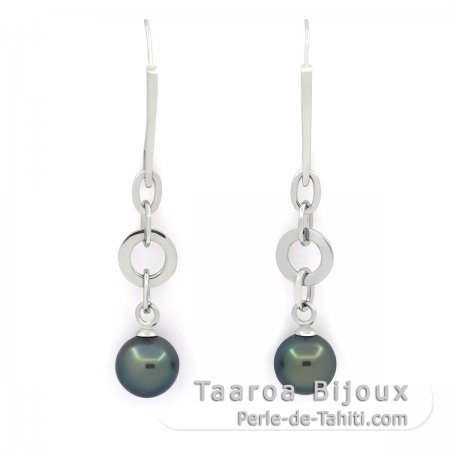 Boucles d\'oreilles en Argent et 2 Perles de Tahiti Rondes C 11.7 mm
