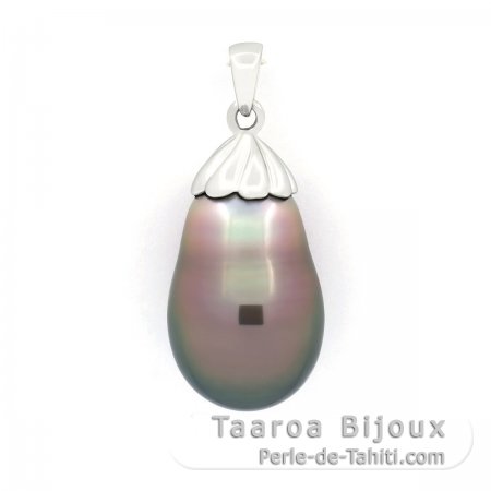 Pendentif en Or blanc 18K et 1 Perle de Tahiti Semi-Baroque A 11 mm