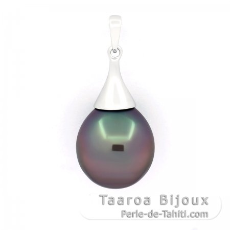 Pendentif en Or blanc 18K et 1 Perle de Tahiti Semi-Baroque A 11.2 mm