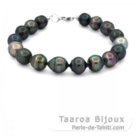Bracelet de 17 Perles de Tahiti Cercles C de 8.9  9.9 mm et Argent .925