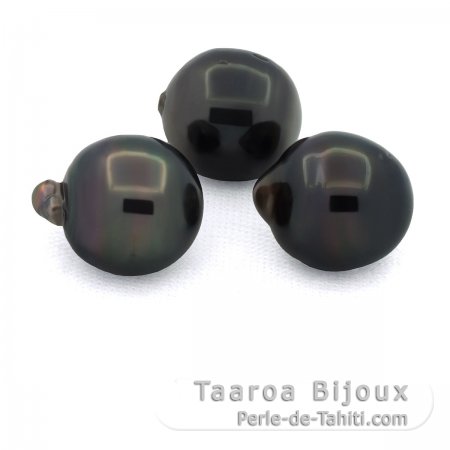Lot de 3 Perles de Tahiti Cercles D de 12.5  12.8 mm