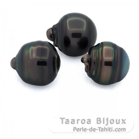 Lot de 3 Perles de Tahiti Cercles D de 12.5  12.9 mm