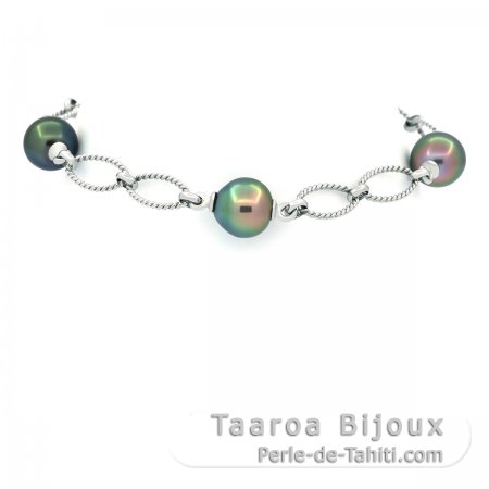 Bracelet en Argent et 4 Perles de Tahiti Semi-Baroques B de 9  9.4 mm