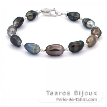 Bracelet de 11 Keishis de Tahiti et Argent .925