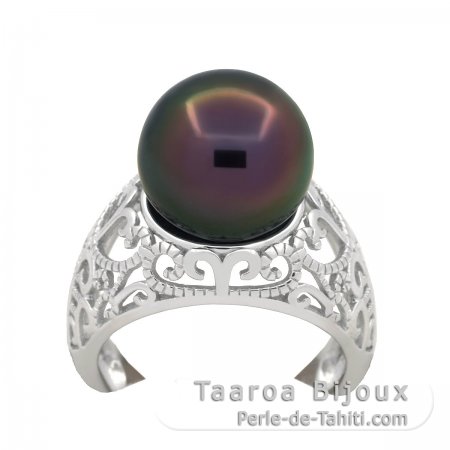 Bague en Argent et 1 Perle de Tahiti Semi-Ronde C 11.5 mm