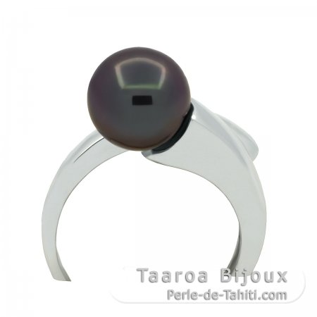 Bague en Argent et 1 Perle de Tahiti Ronde C 9.3 mm