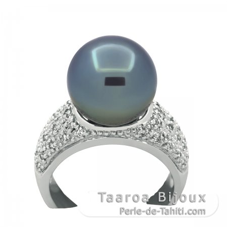 Bague en Argent et 1 Perle de Tahiti Ronde B/C 12.2 mm