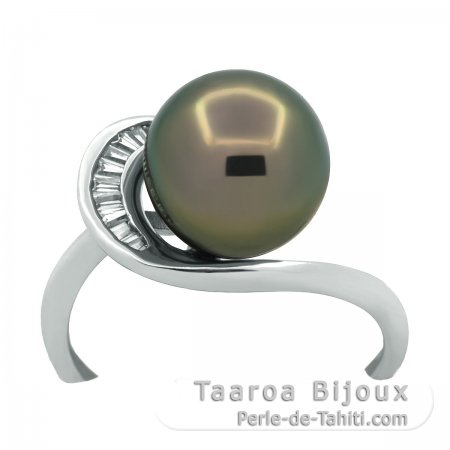 Bague en Argent et 1 Perle de Tahiti Ronde B/C 9.6 mm