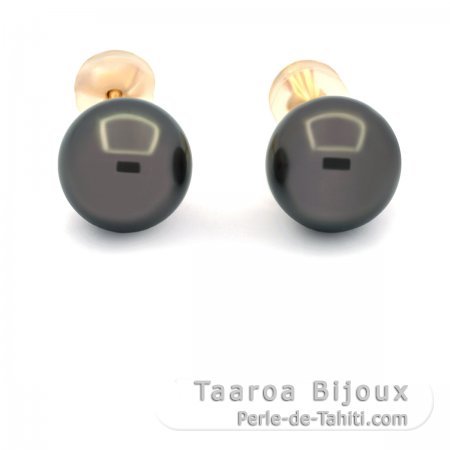 Boucles d\'Oreilles en Or 18K et 2 Perles de Tahiti Rondes B/C 8.9 mm