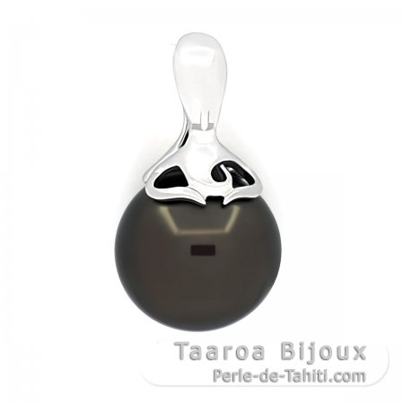 Pendentif en Argent et 1 Perle de Tahiti Semi-Ronde C 12.6 mm
