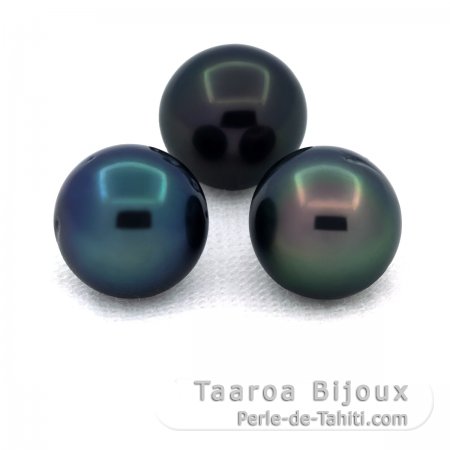 Lot de 3 Perles de Tahiti Semi-Rondes C de 9  9.2 mm