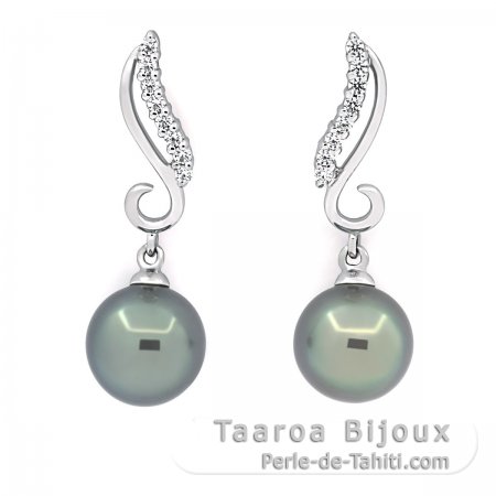 Boucles d\'oreilles en Argent et 2 Perles de Tahiti Rondes B/C 8.6 mm
