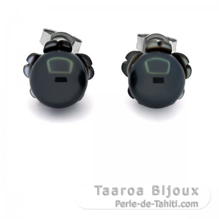 Boucles d\'oreilles en Argent et 2 Perles de Tahiti Rondes C 8.1 mm