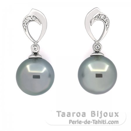 Boucles d\'oreilles en Argent et 2 Perles de Tahiti Rondes B/C 10.4 mm