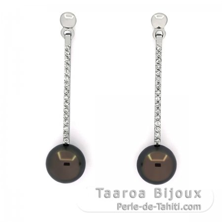 Boucles d\'oreilles en Argent et 2 Perles de Tahiti Rondes 1 B & 1 C 8.5 mm
