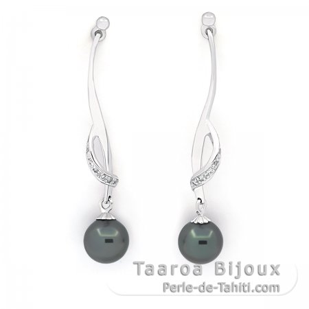 Boucles d\'oreilles en Argent et 2 Perles de Tahiti Rondes C 7.6 mm