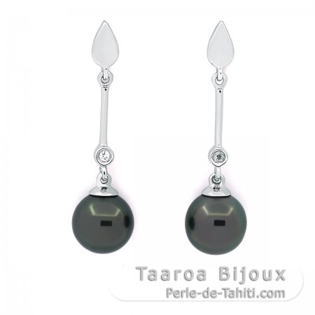 Boucles d\'Oreilles en Argent et 2 Perles de Tahiti 1 Ronde & 1 Semi-Ronde C 7.9 mm
