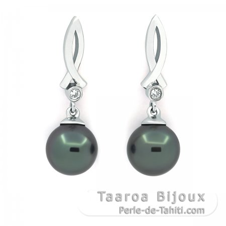 Boucles d\'oreilles en Argent et 2 Perles de Tahiti Rondes C 7.7 mm